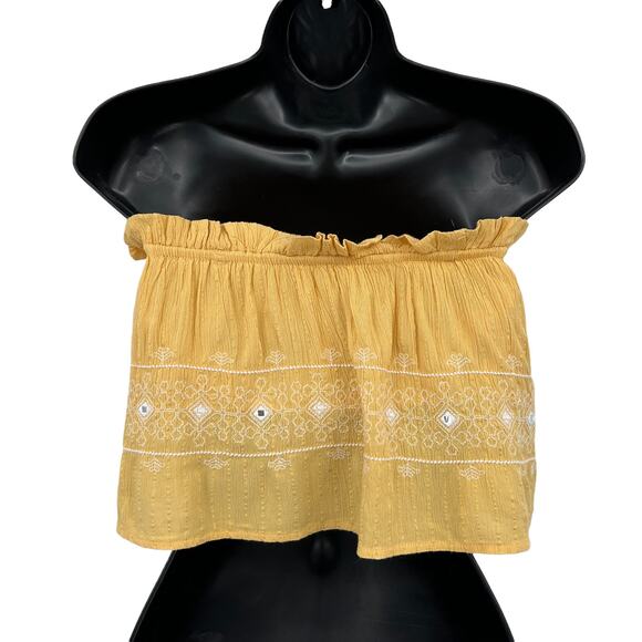 American Eagle Yellow Embroidered Boho Strapless Embellished Tube Top Medium - Picture 2 of 5